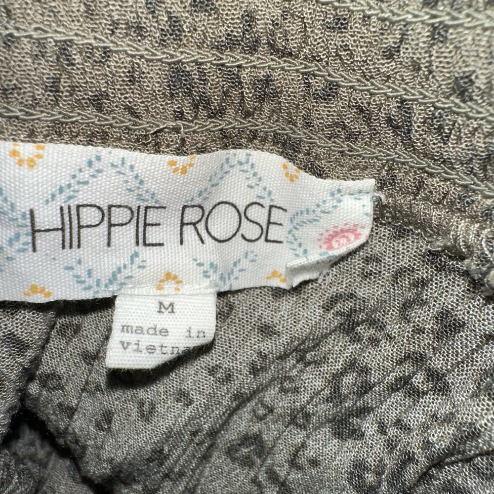 Women's Hippie Rose Blouse Size M Green Animal Print Long Sleeve - Picture 10 of 10